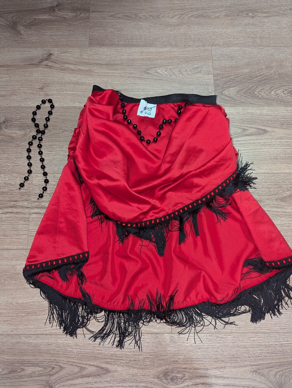 Leg Avenue Red Satin Fringe Skirt with Black Trim